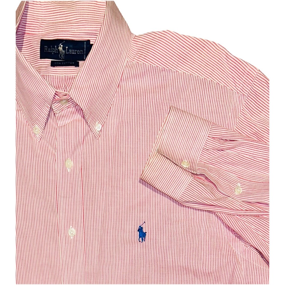 Ralph lauren seersucker button down shirt long sleeve seersucker Pink striped XL